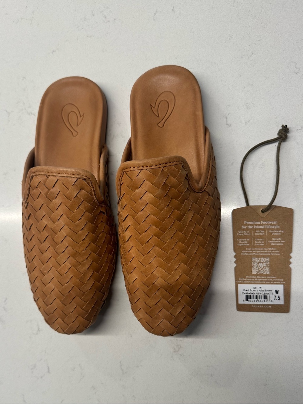 OluKai Women’s Woven Leather Slip-On Mules - Brown